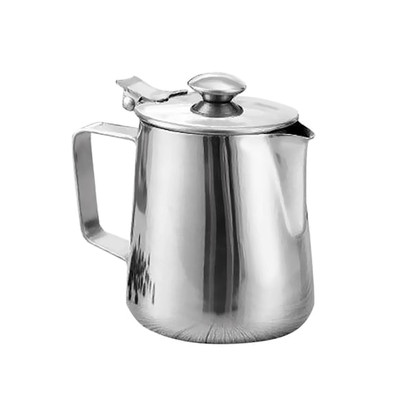 Kaffekanne i rustfritt stål, Latte melkeskumkanne med lokk 350ml