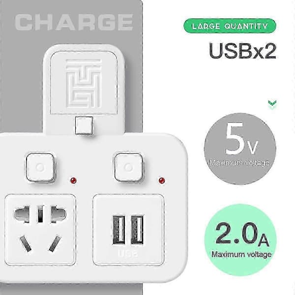 4-veis pluggforlengelse husholdnings multifunksjonskontakt USB multi-plugg veggkontaktforlengelse med uavhengig bryter og LED-lys [DB]