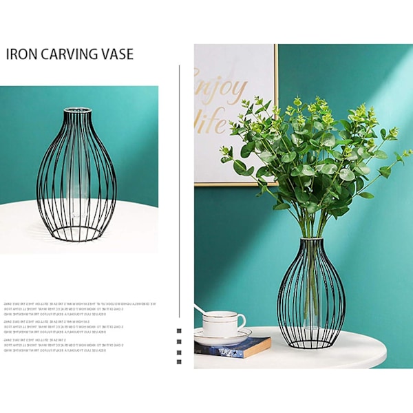 Metal Stativ Stander Klar Blomster Vase Glas Vasersæt, Nordisk Stil Lanterne Glas Jern Art Plantebeholdere Til Kontor Hjem Bryllup Dekorere(sort)