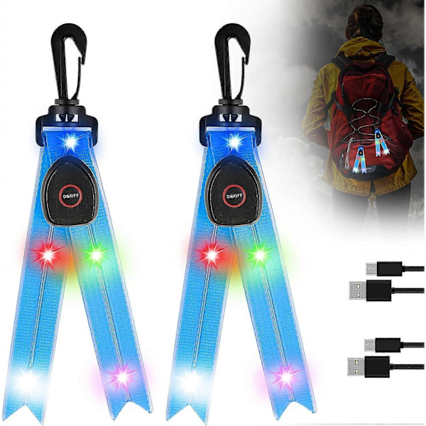 2-pack LED-blinkande ljus för barn, USB-uppladdningsbart blinkande ljusreflektor, skolväska-ljus för skolväska, ryggsäck, vandring, jogging