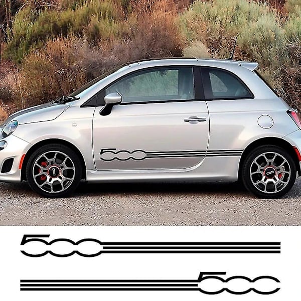 2 st För Fiat 500 Bilstil Dörr Långa Ränder Grafisk Dekaler Kjolar Dekaler Sida Kaross Dekor Vinyl Film BiltillbehörBY White 170cm X 26cm