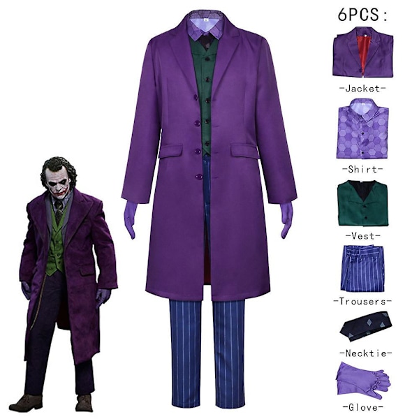 Cosplay Movie&tv Dark Knight Joker Costumes Joker Heath Ledger Suit Purple Jacket Uniform For Adult Halloween Dress Up Party High Quality