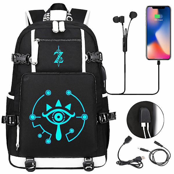 Legend Of Zelda: Breath Of The Wild Eye Spel Usb Ryggsäck - Cosplay Skolväska För Studenter - Unisex Resväska Laptop Väska Hög Kvalitet 7