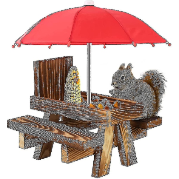 Lunye Squirrel Feeder Weatherproof Squirrel Picnic Table Wooden Squirrel Feeding Table With Umbrella [adva