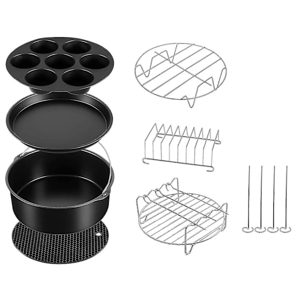 Sett med 7 trykkoker-, dampkoker- og luftfrityr-bakepannetilbehør kompatibelt med Ninja Foods 5 & 6.5 & 8