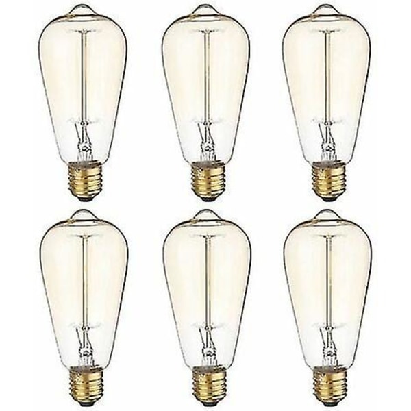 6x E27 60W Edison Glødelampe 220V ST64 Retro 64mm x 140mm