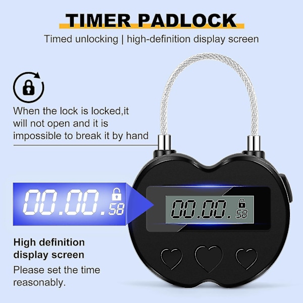 Smart Time Lock LCD-display, Multifunktionell Resa Elektronisk Timer, Vattentät USB Laddningsbar Tillfällig Timer Hänglås
