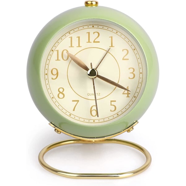 SCSYV Liten väckarklocka, klassisk retro analog söt enkel design liten skrivbordsklocka med tyst batteridriven tyst bakgrundsbelysning för barn/sovrum/ Green