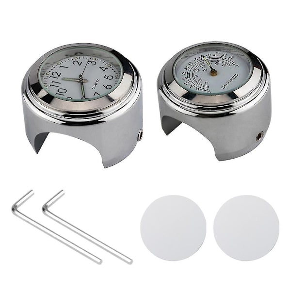 Universal Motorcykel Styr Ur Cykel Termometer Vandtæt Udskiftning Til Motorcykler Cykler 22mm-25.4mm7/8\"\"- 1\"\" Styr Sølv Skal Silver white dial clockandtemp