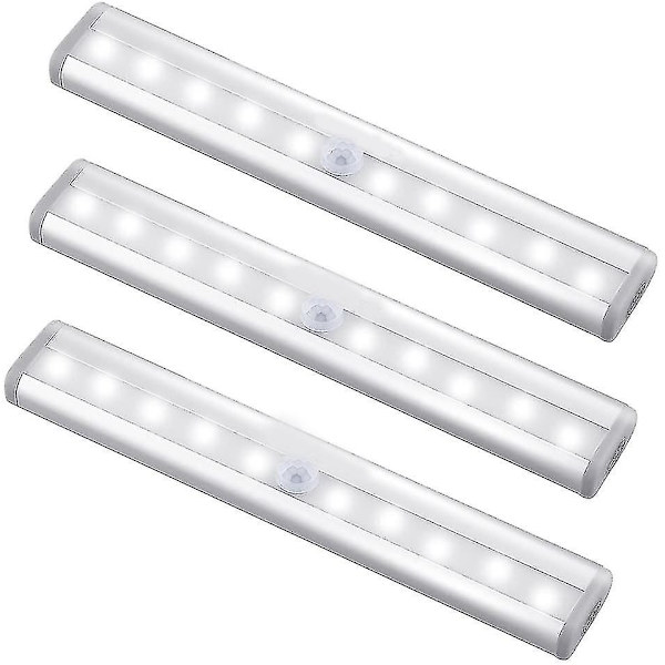 3-pack uppgraderade USB-laddningsbara 10 LED magnetiska rörelsesensorlampor