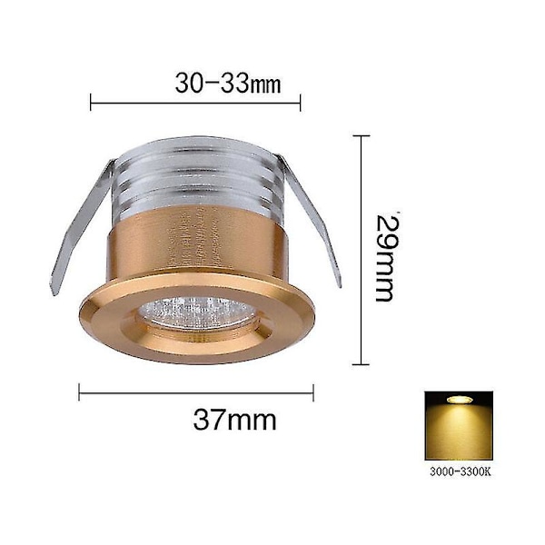 Sett med 4 Mini Innfelt LED-Spotlys, 3 W, Varmt Hvit Gull