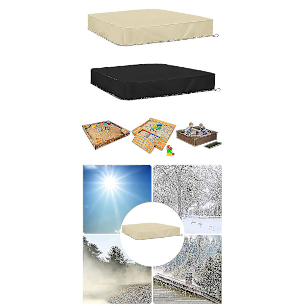 Sandkassedeksel Vanntett Støvtett UV-beskyttelse Kvadratisk Bassengdeksel Med Trekkstreng For Sandkasse, Lekeutstyr Og Møbler - Sandkassebeskyttende Deksel 3.26 120*120cm Black