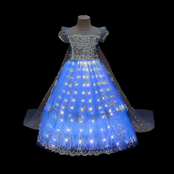 1&2 Anna Elsa LED-lysende kjole for jenter, julekostyme, festkjole, snødronning, karnevalskjole LED Light Up Dress 9-10T (150)