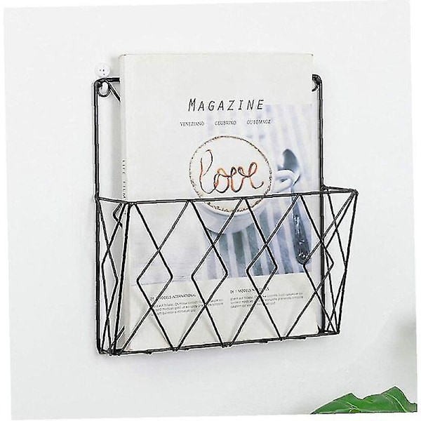 Wall Mounted Magazine Rack, Newspaper Bookcase Storage Rack Black Wire Metal Baskets Decoration Shelf Files For Office Living Room Bedroom