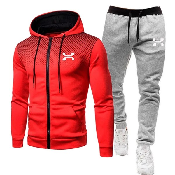 2023 Fashion Träningsoverall För Män Hoodie Fitness Gymkläder Män Löpset Sportkläder Jogger Herr Träningsoverall Vinterdräkt Sport red gray an w S