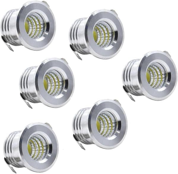 Sæt af 6 Mini LED Indbyggede Loft Spots Sorte Mini LED Spots til Skab Loftlys, 3W, Kold Hvid