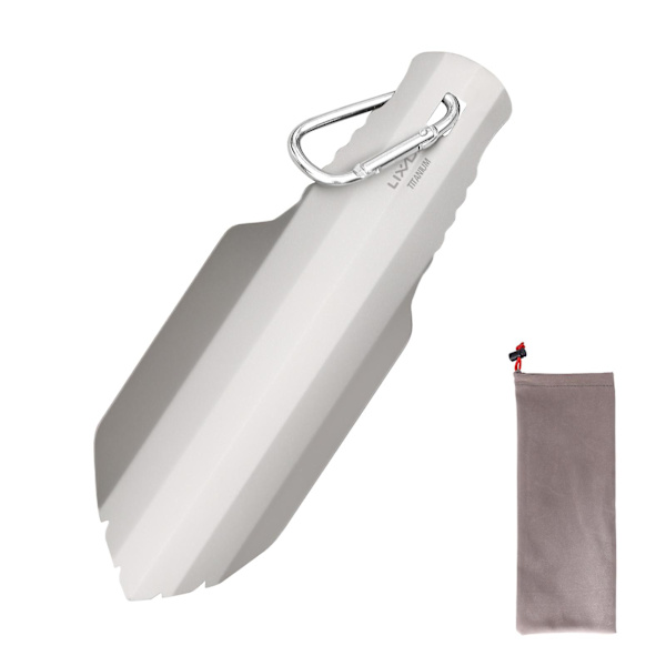 Titaaninen puutarhakauha ulkoilukäyttöön, retkeilyyn, vaellukseen, reppuretkeilyyn, lapio pidikkeellä Shovel with Clip