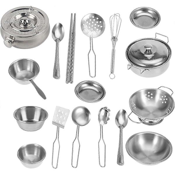 Miniatyrspannor Leksakssats, Köksleksaker för Pojkar och Flickor, Rostfritt Stål, Kockredskap, Pannleksakssats för Barn, Rollspelsköksset 25pcs