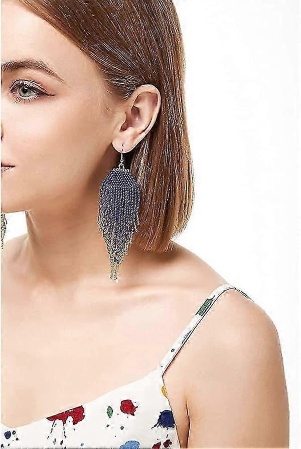 Ubiuo Lange Perlekvast Øreringe u2013 Store Bohème Native Statement Perle Hængeøreringe Til Kvinder, Store Boho Statement Håndlavede Perle D