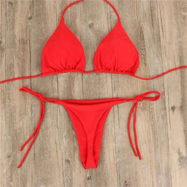 Naisten bikinit Sexy sivusolmu thong-uimapuku Side Tie Thong Swimsuit Bandage Style Brazilian Swimwear Ultrathin Bra & Brief Sets Erotic Lingerie Set Red L