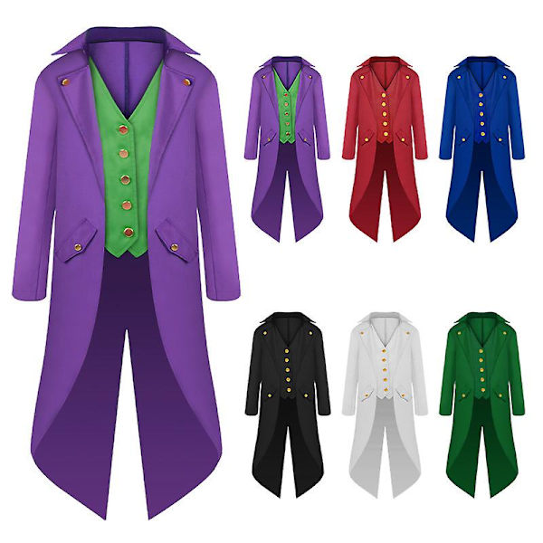 Herr Retro Frack Kostym Fluga Jacka Gotisk Steampunk Lång Viktoriansk Rock Kavaj Enknäppt Svala Uniform Aldult Barn Purple kid size145