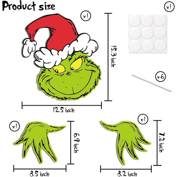 3 stk. Grinch Gærde-Kigger, Grinchmas Dekoration Til Træ, Grinch Trætop Til Whoville Julepynt