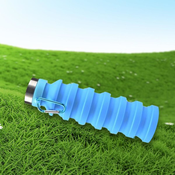 Hopfällbar vattenflaska, återanvändbar Bpa-fri silikon Vikbara vattenflaskor för resor Gym Camping Vandring, Bärbar läcksäker sportvattenflaska Wi Blue