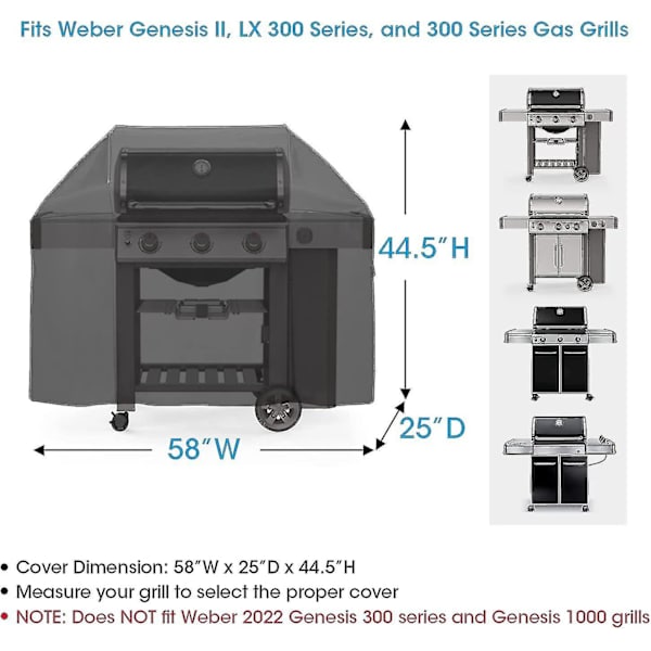 52 tums grillskydd för Weber Spirit 200 och 300-serien, grillskydd för utomhusgrill, kraftigt vattentätt grillskydd, blekningsbeständig stång 58 inch