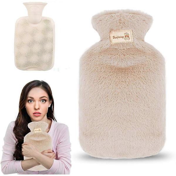Premium Varmeflaske med Trekk, 800ml Varmeflaske med Myk Plysjtrekk, Sengeflaske med Fleece Trekk for Barn og Voksne, Smertelindring, Varme- 1