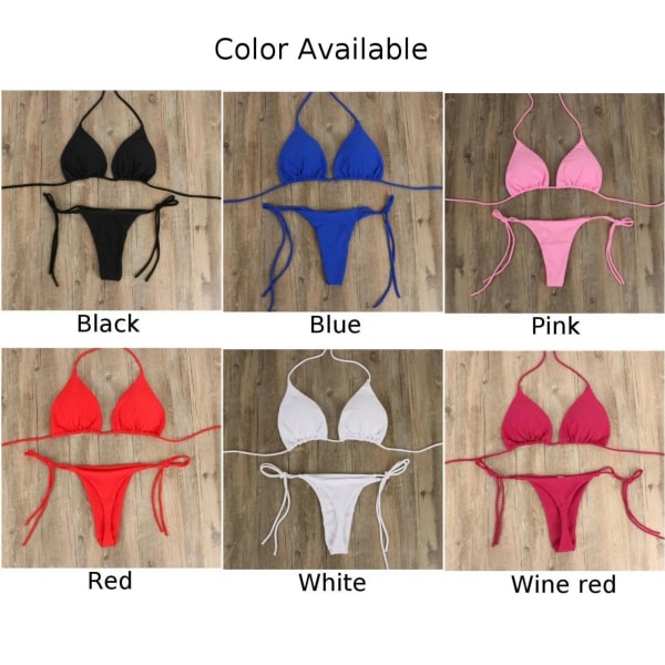 Dame Bikini Sæt Sexet Side Tie Thong Badetøj Bandage Style Brasiliansk Badetøj Ultratynd BH & Trusse Sæt Erotisk Lingeri Sæt Wine red XL