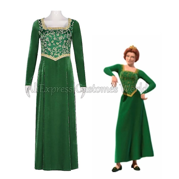 Högkvalitativ 2024 Cos Anime Prinsessan Fiona Grön Klänning Fiona Klänning Shrek Kostym Halloween Fancy Fantasy Party Dräkt Rollspel För Vuxen Kvinna Dress XXL Cosplay