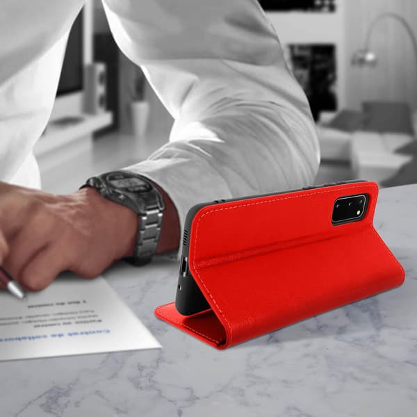 Folio Ægte Læder Galaxy S20 Etui Kortholder Video Stand [DB]