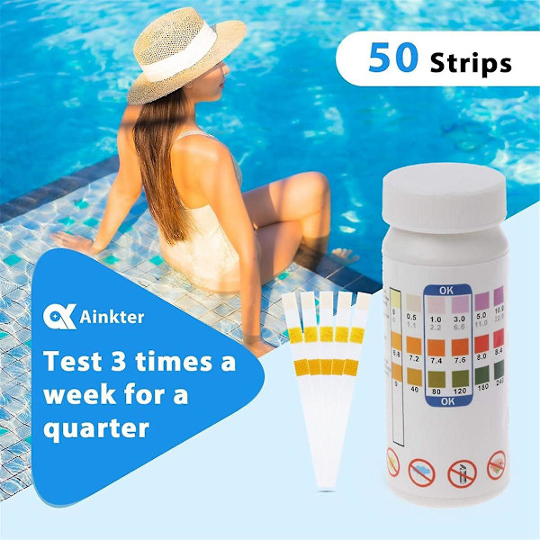 Testremsor för badtunna 3 i 1 Snabb Noggrann Pooltestremsor - 50 Spa Testremsor för Badtunna, Vattentestkit As shown