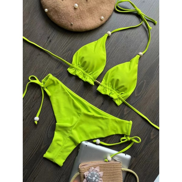 2023 Ny Sexy Triangle Badedrakt for Kvinner Brasilianske Bikinier Halter Badetøy Push Up Badedrakt Metallkjede Strand Bikinisett CS02 L