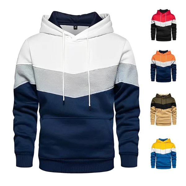 Herr Patchwork Hoodie Outdoor Casual Sportswear Street Fashion Herr Fleece Termisk Huvtröja Höst Vinter Svart Red M