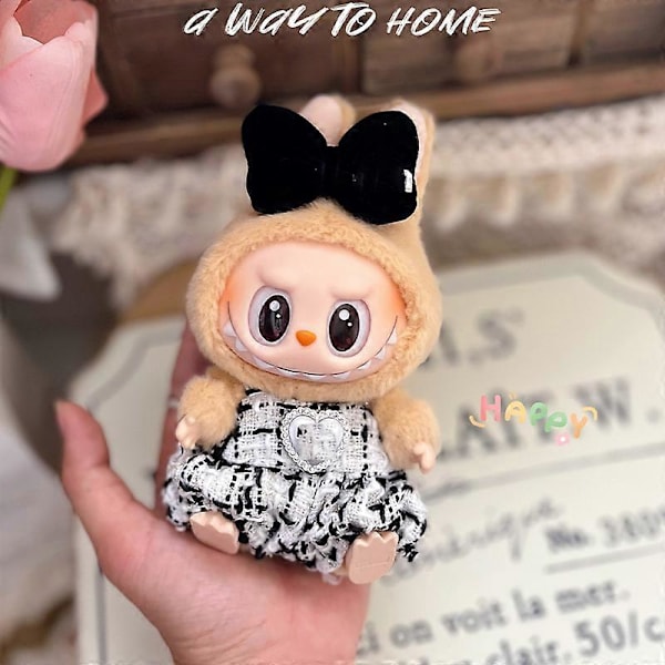 Endast Kläder Labubu 2.0 Kläder Har En Sits Vinyl Docka Hänge Macaron Prinsessdockor Kläder För 17cm Labubu Black 17cm only cloth