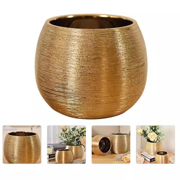 Keramisk Blomkruka Unik Förgylld Blomma Kruka Succulent Blomkruka Vas Växtkruka Gold