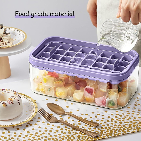 SDIGV Isbitbricka med lock och behållare, 2-pack för frys, 64 st isbitsform (grön) Purple