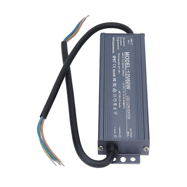 60W IP67 Vandtæt LED Strømforsyning Lysdriver Transformer AC170-265V 12V 5A