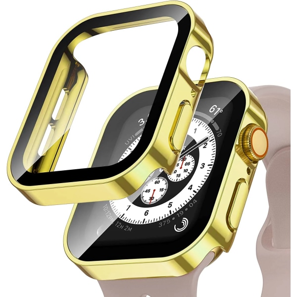 Vanntett deksel for Apple Watch 7 8 9 45 mm 41 mm skjermbeskytter Glass+ deksel Bumper Herdet iWatch 5 SE 6 44 mm 40 mm Tilbehør Gull Gold Gold Series 4 5 6 SE 40mm