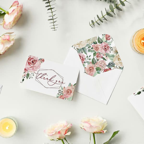 36-pack Rosblommiga Tackkort Bröllop Grattiskort Present Med Kuvert