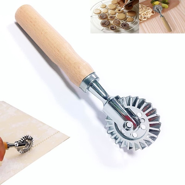 Pastryhjulskutter, kutter for bakverk og pasta, for ravioli, pasta, dumplings, lasagne, pierogi - 17 cm i diameter Long Handle Wonton Knife