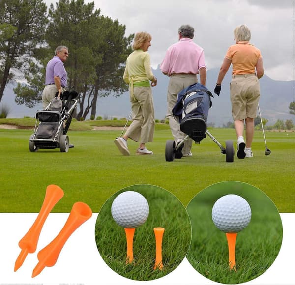 100 stk. 70 mm orange golftees i plastik, holdbare castle golftees, til golfdriver, golfmåtter og golfbolde orange plastik [DB]