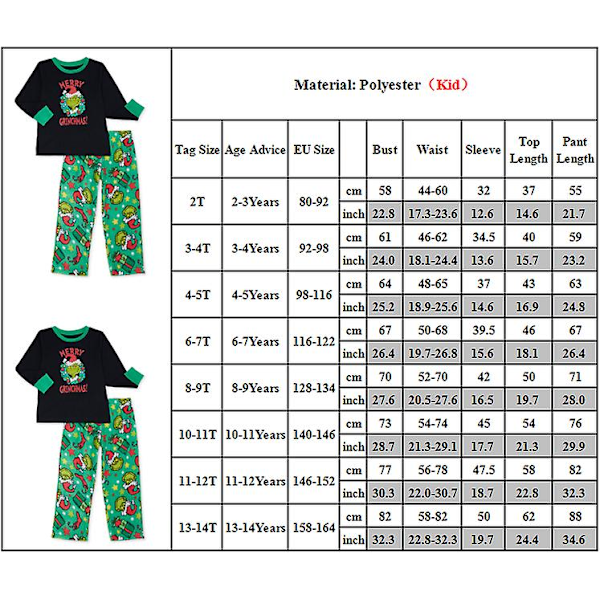 Grinch-perheen joulupyjamat - sopivat koko perheelle Kid 6-7T