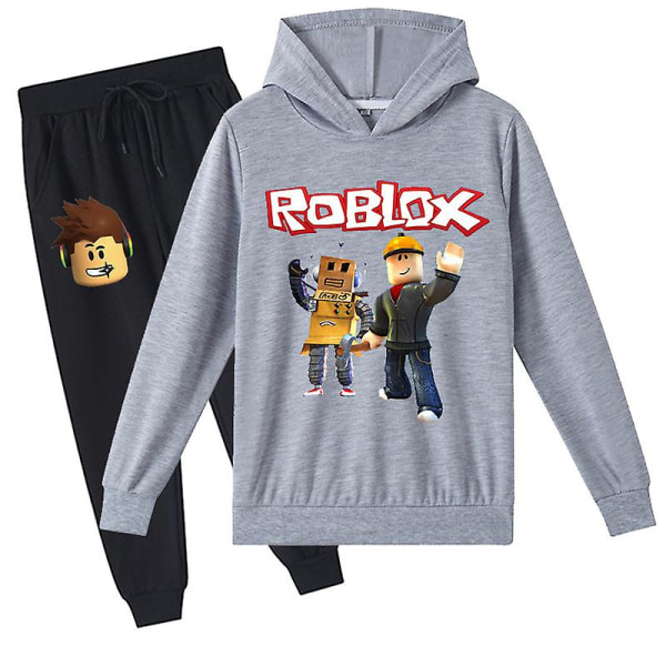 Roblox hættetrøje sæt børn varm hættetrøje tøj Roblox trykt hættetrøje gul 120cm