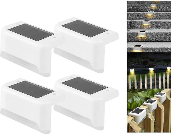 4-pack solardrivna däcklampor LED-soltrappbelysning Vattentäta staketlampor Utomhus trappor steg staket White Warm light