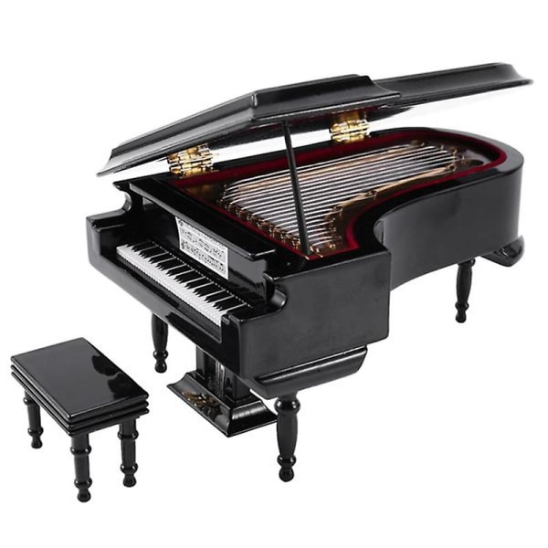 Miniatyr Piano Model Kit Musikinstrument med stol, kontorsdekoration (svart, utan musik) SmBY Black