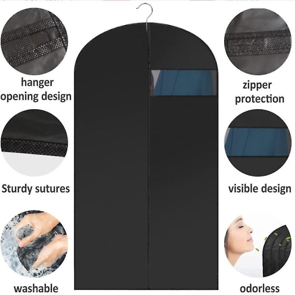 5 st klädöverdrag för förvaring Andningsbara kostymöverdrag Klädstövsöverdrag Hängande fickor black 60x100cm