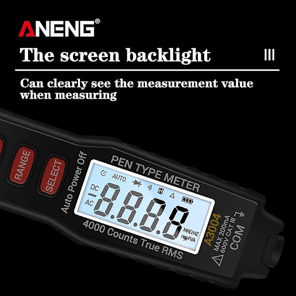 A3004 Elektrisk Digital Multimeter Penna Typ Mätare 4000 Räkningar Ac/dc Spänning Motstånd Kapacitans Diod Kontinuitet Testare Verktyg utan Batteri (FMY)