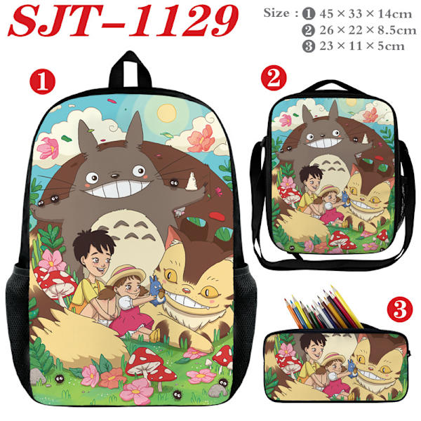 My Neighbor Totoro -sarjan koululaukku, piirretty opiskelijareppu, kynäkotelo ja eväslaukku